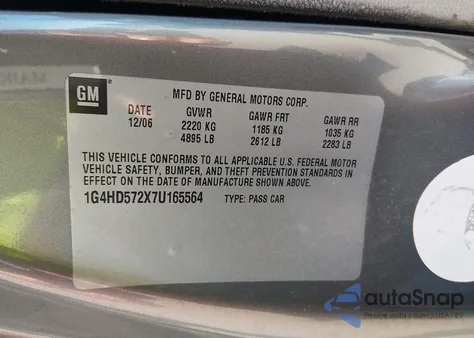 2007 Buick Lucerne Cxl z USA, uszkodzony, nr VIN 1G4HD572X7U165564